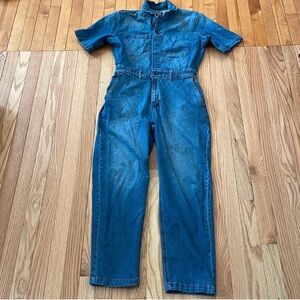 Gap Denim Jumpsuit Overalls Womens 8 Blue Straight Leg Short Sleeve Medium Wash